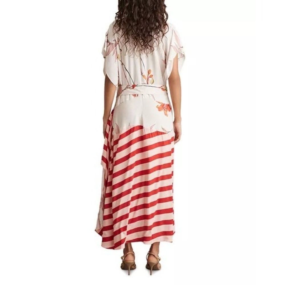 Reiss Alicia Tie Waist Maxi Dress Ivory Red 8 UK 16 US 12 - Picture 3 of 9